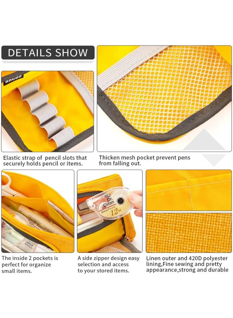 ANGOO Big Capacity Pencil Case – Large Zipper Pencil Pouch, Yellow, for Students & Office Use - Image 4